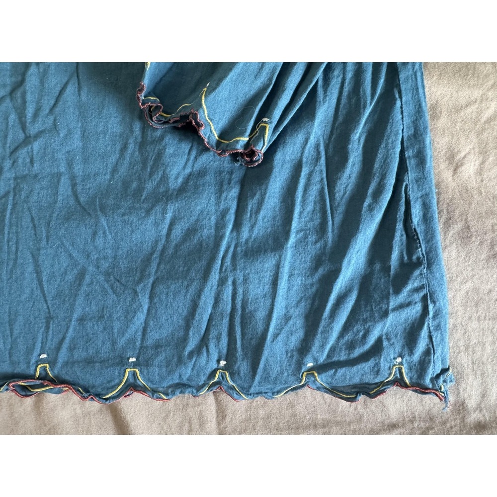 Lucky Brand Shirt Womens Small Blue Embroidered Scallop Boho‎ Tunic Long Sleeve - Picture 10 of 12